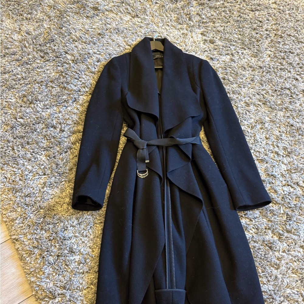 Zara Black Waterfall Coat with Belt